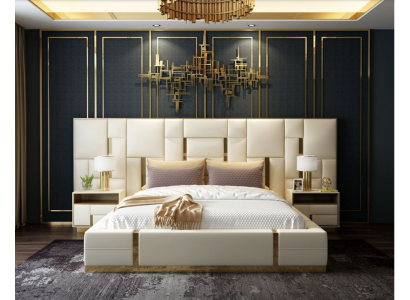 Hotel bed luxury design beds upholstery decor metal leather bedroom XXL