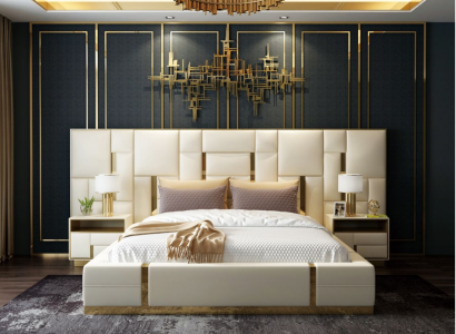 Hotel bed luxury design beds upholstery decor metal leather bedroom XXL