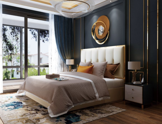Luxury design leather bed metal gold beds upholstery hotel bedroom