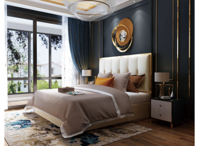 Luxury design leather bed metal gold beds upholstery hotel bedroom