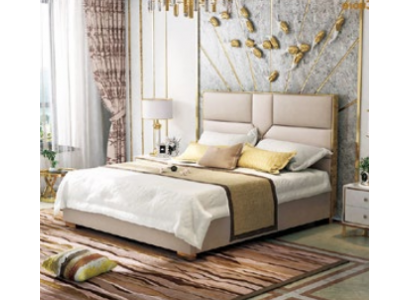 Luxury design leather bed metal gold beds upholstery hotel 180x200cm
