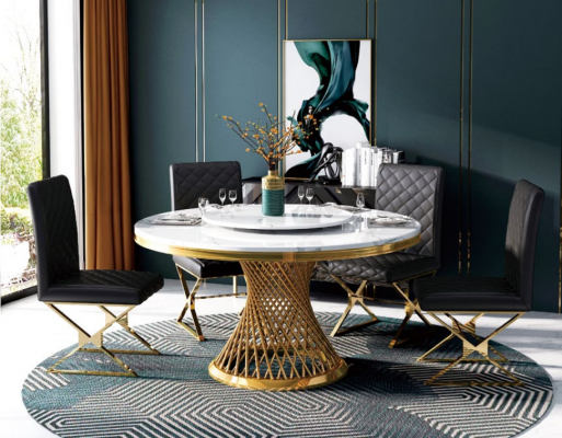 Italian dining room furniture round table + upholstered chair dining set ensemble