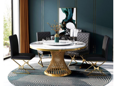 Italian dining room furniture round table + upholstered chair dining set ensemble