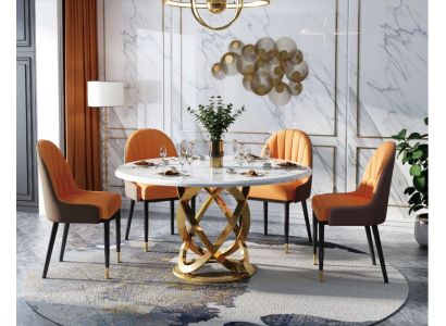 Design Round Dining Room Chair Set Tables Metal Armchair 4x Chairs + Table