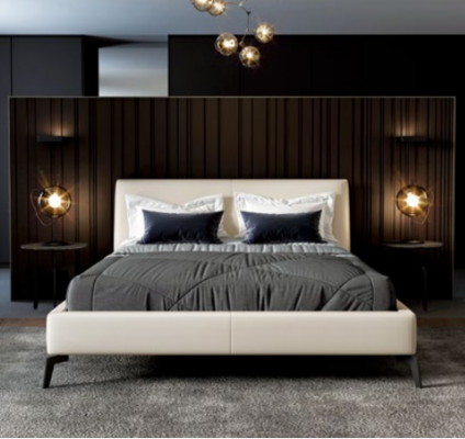 Double bed design bed leather upholstered bedroom marriage Italian