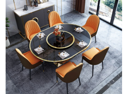 Design dining room chair set metal tables armchairs 6x chairs + table set