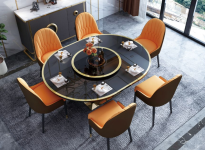 Design dining room chair set metal tables armchairs 6x chairs + table set