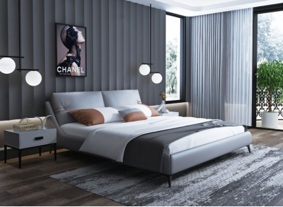 Modern wood bed, noble designer furniture, double beds, new bedroom.