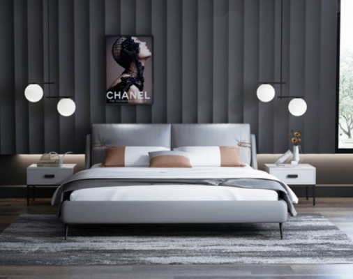 Modern wood bed, noble designer furniture, double beds, new bedroom.