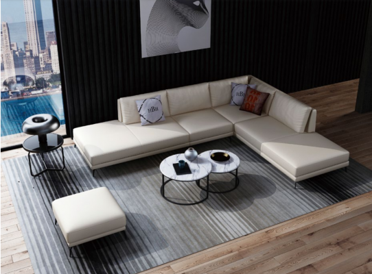 Modern sofa corner set L-shape upholstered seating decor corner couch + stool