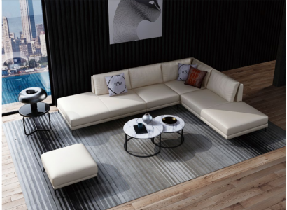 Modern sofa corner set L-shape upholstered seating decor corner couch + stool