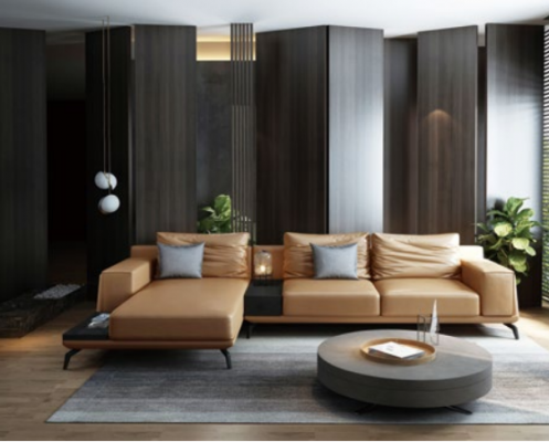Living landscape L-shape corner sofa couch design leather upholstery set sofa