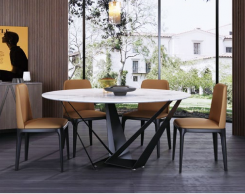 Design round table, 4x armchair seats, dining room upholstered seat, round tables