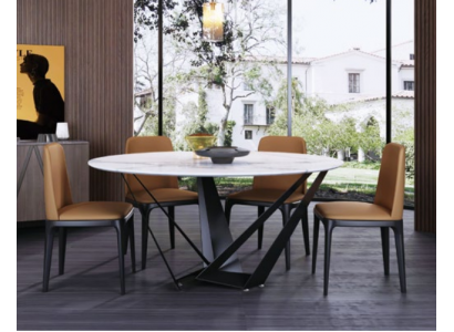 Design round table, 4x armchair seats, dining room upholstered seat, round tables