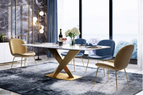 Italian style furniture dining room set upholstered seating table suite 7 pieces.