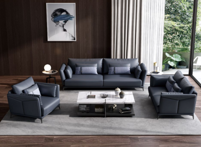 Italian Upholstered Seating Set 3+2+1 Group Leather Couch Modern Sofa