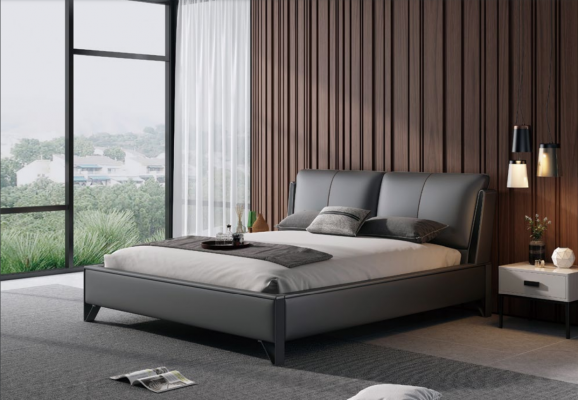 Decorative bed, upholstery design, luxury double hotel beds, sleep, room, leather