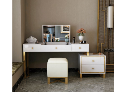 Makeup Table Mirror Stool Complete Set Dresser Bedroom New 3-piece Set.