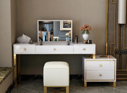 Makeup Table Mirror Stool Complete Set Dresser Bedroom New 3-piece Set.