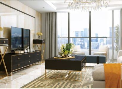 Italian designer furniture 2-piece set: sideboard + coffee table high gloss