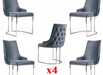 Set of 4 Chairs Modern Upholstery Design Chair Group Wood Dining Chair