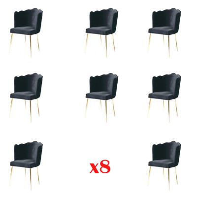 Group Set with 8 Textile Upholstered Designer Dining Chairs