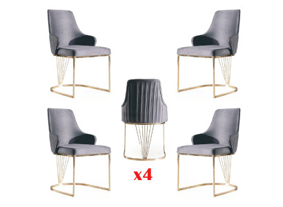Group Set of 4x Armchair Design Fabric Upholstered Chairs Dining Room Restaurant