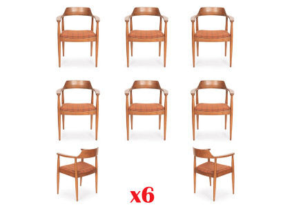 Set of 6 Chairs Luxury Design Upholstered Solid Wood Seat Office Dining Room