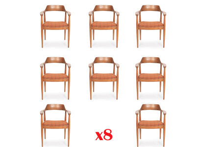 Set of 8 chairs design wood fabric upholstered chairs dining room textile
