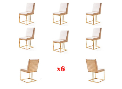 Set of 6 armchair chairs designer metal textile upholstered chairs gastro dining room furniture