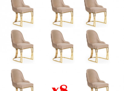 Design Chair Set 8x Armchair Stainless Steel Fabric Upholstered Chairs Dining Room