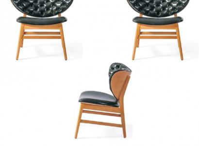 Dining Room New Upholstered Gastro Leather Design Chair Set 2x Solid Wood