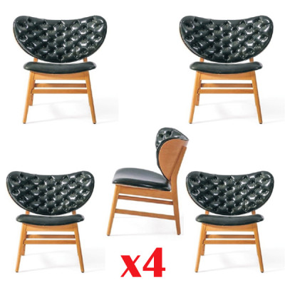 Design chair set of 4x armchairs made from solid wood with upholstered fabric seats for the dining room.