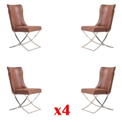 Set of 4 chairs stainless steel dining chair fabric padded chair dining room
