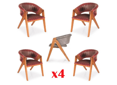 Set of 4 Chairs Modern Upholstered Design Group Wooden Dining Room Chair