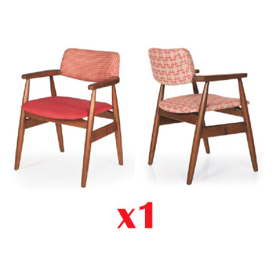 Dining room chairs with textile upholstery and wooden arms, modern chair seat set.