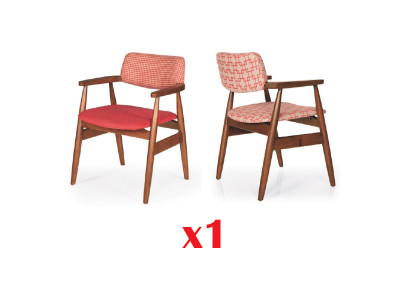 Dining room chairs with textile upholstery and wooden arms, modern chair seat set.
