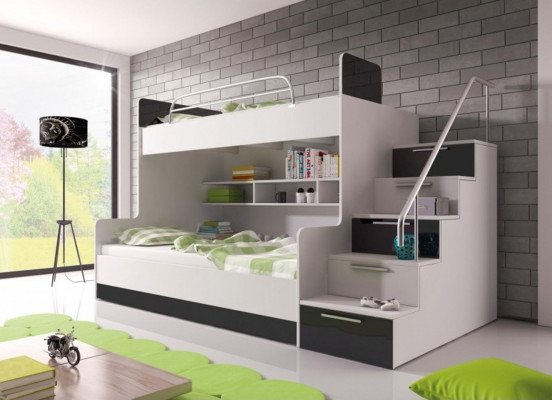 Black bunk bed loft bed children's room beds high-gloss furniture