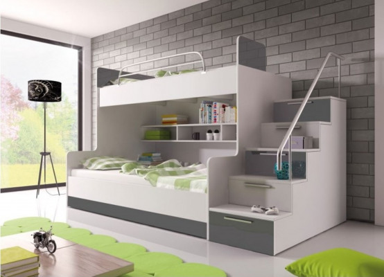 Gray bunk bed double-decker bed children's room beds loft bed high-gloss furniture