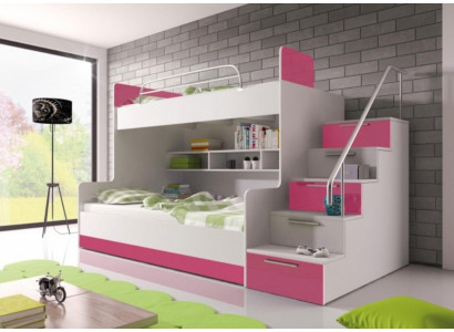 Bunk bed children’s room beds loft bed double-decker bed high-gloss furniture pink.