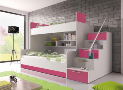 Bunk bed children’s room beds loft bed double-decker bed high-gloss furniture pink.