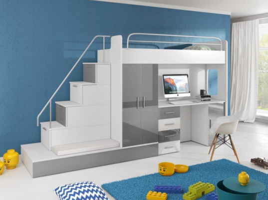 Gray children's loft bed bunk bed double-decker bed high gloss furniture