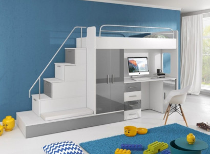 Gray children's loft bed bunk bed double-decker bed high gloss furniture