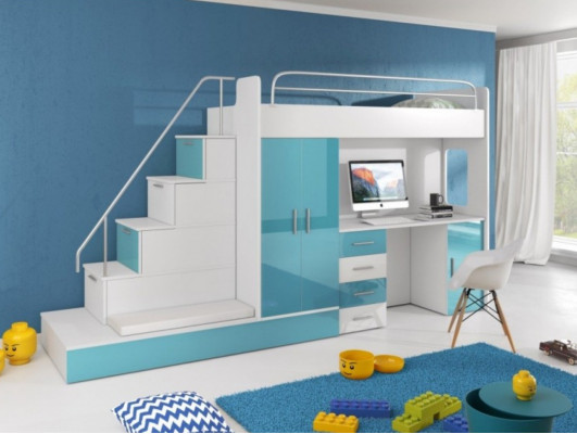 Bunk bed loft bed blue children's room beds loft beds bunk turquoise bed new