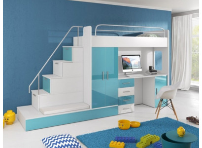 Bunk bed loft bed blue children's room beds loft beds bunk turquoise bed new