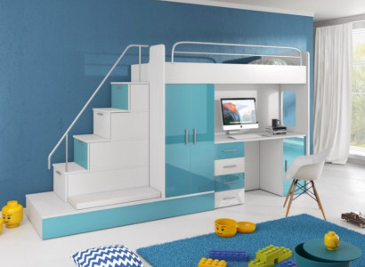 Bunk bed loft bed blue children's room beds loft beds bunk turquoise bed new