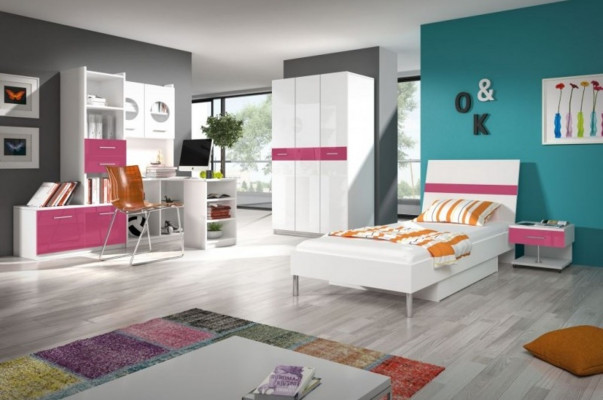 Bed + nightstand bedroom youth room children's room set furniture pink 2-piece.