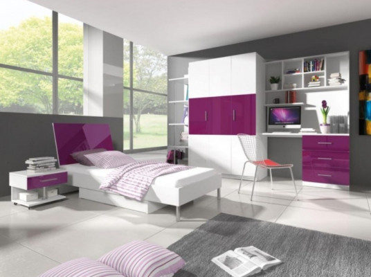 Bed + Nightstand Children's Room Furniture Bed Children's Bed Nightstand 2-piece Set Purple New