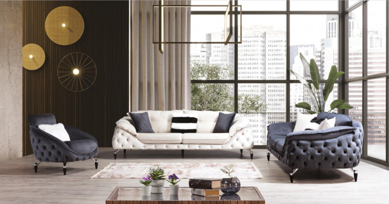 Chesterfield couch with wood textile sofa set 3-3-1 seat cushion