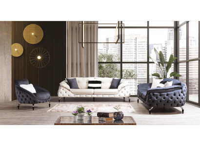 Chesterfield couch with wood textile sofa set 3-3-1 seat cushion